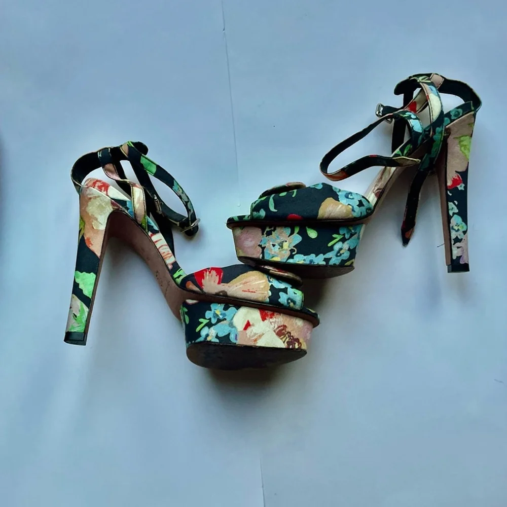 Loeffler Randall Tucker Floral Platform Heels Size 7.5 Statement Designer Sandal